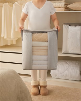 2li Pvc Pencereli Stuff & Things Gri Çizgili Hurç Set