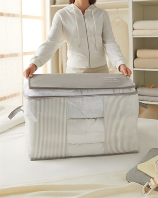 2li Pvc Pencereli Stuff & Things Gri Çizgili Hurç Set