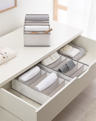 3lü 7 Bölmeli Gri Çizgili Çekmece İçi Düzenleyici Set