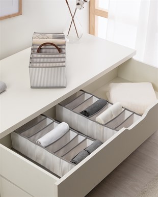 3lü 8 Bölmeli Gri Çizgili Çekmece İçi Düzenleyici Set