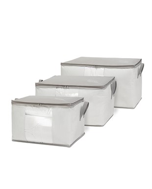 3lü Pvc Pencereli Stuff & Things Gri Çizgili Hurç Set