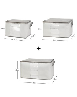 3lü Pvc Pencereli Stuff & Things Gri Çizgili Hurç Set