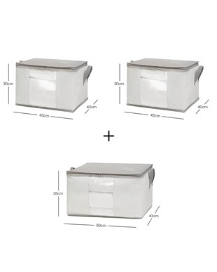 3lü Pvc Pencereli Stuff & Things Gri Çizgili Hurç Set