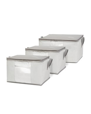 3lü Pvc Pencereli Stuff & Things Gri Çizgili Hurç Set