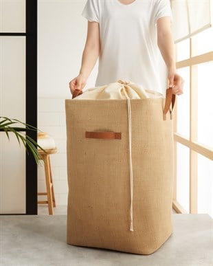 Ağzı Büzgülü Jüt Çamaşır Sepeti 36 x 36 x 57 cm