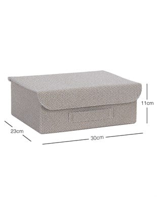 Çekmece İçi Bej Renk Dokulu Kumaş Kapaklı Kutu 30 x 23 x 11 cm