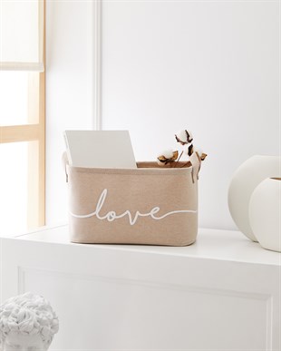 Bej Renk Love Sepet 30 x 21 x 18 cm