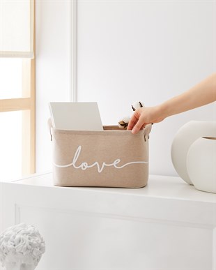 Bej Renk Love Sepet 30 x 21 x 18 cm