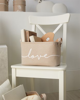 Bej Renk Love Sepet 30 x 21 x 18 cm