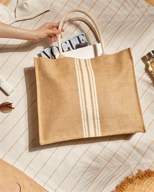 Çizgili Jüt Çanta 42 x 35 x 12 cm