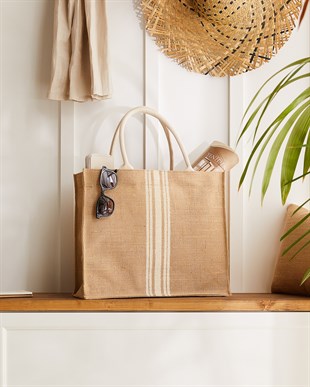 Çizgili Jüt Çanta 42 x 35 x 12 cm