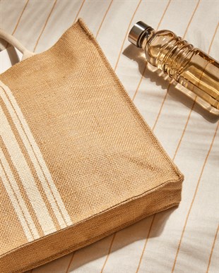 Çizgili Jüt Çanta 42 x 35 x 12 cm