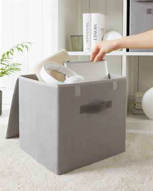 Gri Renk Jüt Kapaklı Kutu 30 x 30 x 30 cm