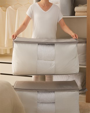 Mega Boy Pvc Pencereli Gri Çizgili Stuff & Things Hurç 75 x 40 x 40 cm