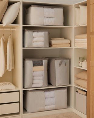 Orta Boy Pvc Pencereli Gri Çizgili Stuff & Things Hurç 45 x 40 x 30 cm