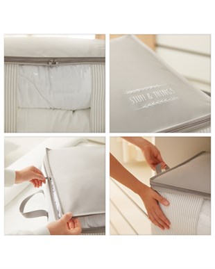 Orta Boy Pvc Pencereli Gri Çizgili Stuff & Things Hurç 45 x 40 x 30 cm