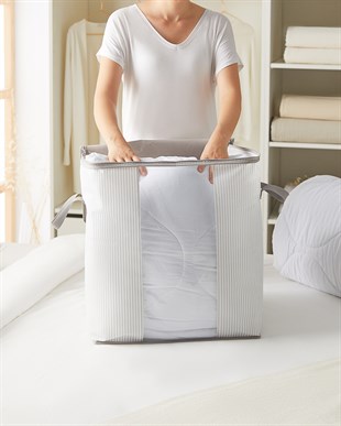 Pvc Pencereli Gri Çizgili Stuff & Things Hurç 45 x 30 x 50 cm