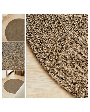 Siyah Kırçıllı Jüt Halı Kilim Ø 80 cm