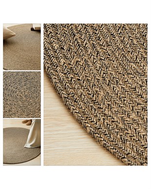 Siyah Kırçıllı Jüt Halı Kilim Ø 120 cm