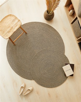 Siyah Kırçıllı Jüt Halı Kilim Ø 80 cm