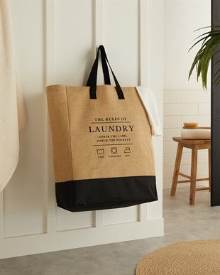 Su Geçirmez Tabanlı Jüt Çamaşır Çantası 40 x 25 x 55 cm