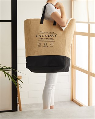 Su Geçirmez Tabanlı Jüt Çamaşır Çantası 40 x 25 x 55 cm