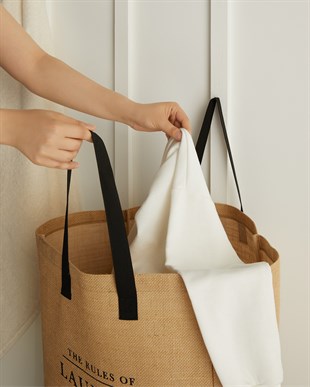 Su Geçirmez Tabanlı Jüt Çamaşır Çantası 40 x 25 x 55 cm