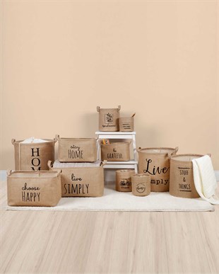 Ağzı Büzgülü Su Geçirmez Tabanlı Jüt Çamaşır Sepeti 36 x 40 cm