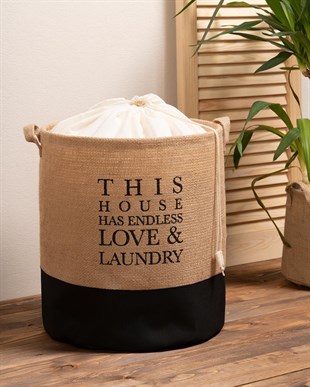 Ağzı Büzgülü Su Geçirmez Tabanlı Jüt Çamaşır Sepeti 36 x 40 cm