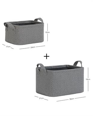 2li Antrasit Renk Dokulu Kumaş Sepet Set 24 x 17 x 12 / 30 x 21 x 18 cm
