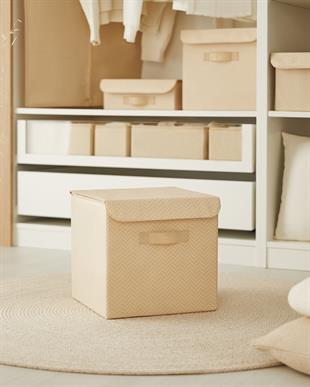 2li Bej Balıksırtı Kapaklı Kutu Set 30 x 30 x 30 cm
