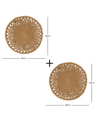 2li Bej Renk Motifli Rafya Amerikan Servis Ø 36 cm
