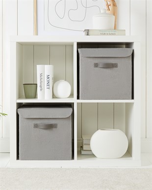 2li Gri Renk Jüt Kapaklı Kutu Set 30x30x30 cm