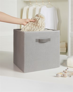 2li Gri Renk Jüt Kutu Set 33x30x33 cm