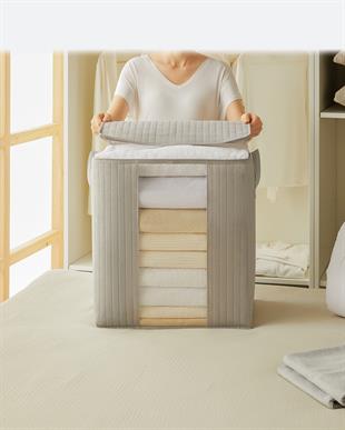 2li Pvc Pencereli Gri Renk Kapitone Hurç Set 45 x 30 x 50 cm