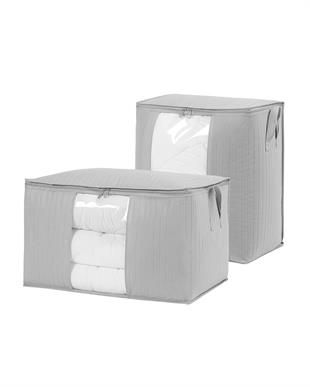 2li Pvc Pencereli Gri Renk Kapitone Hurç Set 1 Adet 45 x 30 x 50 / 1 Adet 60 x 43 x 35 cm