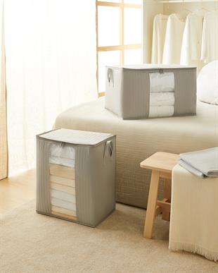 2li Pvc Pencereli Gri Renk Kapitone Hurç Set 1 Adet 45 x 30 x 50 / 1 Adet 60 x 43 x 35 cm