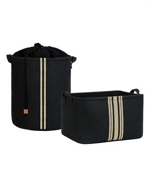 2li Siyah Renk Çizgili Jüt Sepet Set