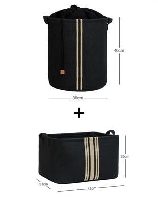 2li Siyah Renk Çizgili Jüt Sepet Set