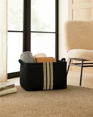 2li Siyah Renk Çizgili Jüt Sepet Set