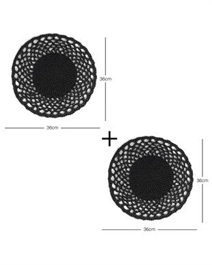 2li Siyah Renk Motifli Rafya Amerikan Servis Ø 36 cm