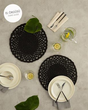 2li Siyah Renk Motifli Rafya Amerikan Servis Ø 36 cm