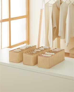 3lü 10 Bölmeli Bej Balıksırtı Çekmece Düzenleyici Set