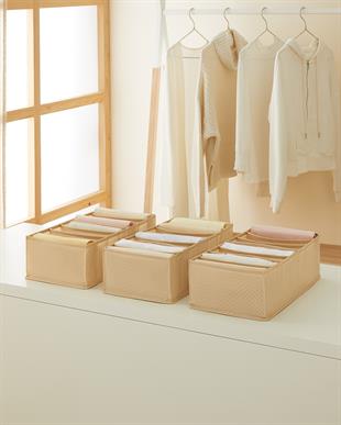 3lü 7 Bölmeli Bej Balıksırtı Çekmece Düzenleyici Set