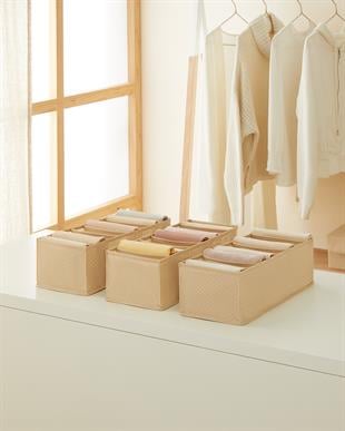 3lü 8 Bölmeli Bej Balıksırtı Çekmece Düzenleyici Set