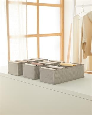 3lü 8 Bölmeli Gri Balıksırtı Çekmece Düzenleyici Set