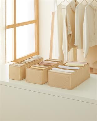 3lü Bölmeli Bej Balıksırtı Çekmece Düzenleyici Set