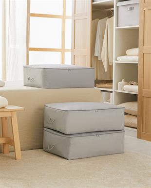 3lü Büyük Boy Gri Balıksırtı Baza Altı Hurç Set 62 x 46 x 22 cm