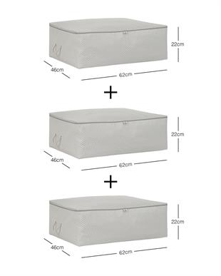 3lü Büyük Boy Gri Balıksırtı Baza Altı Hurç Set 62 x 46 x 22 cm