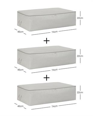 3lü Mega Boy Gri Balıksırtı Baza Altı Hurç Set 74 x 46 x 22 cm